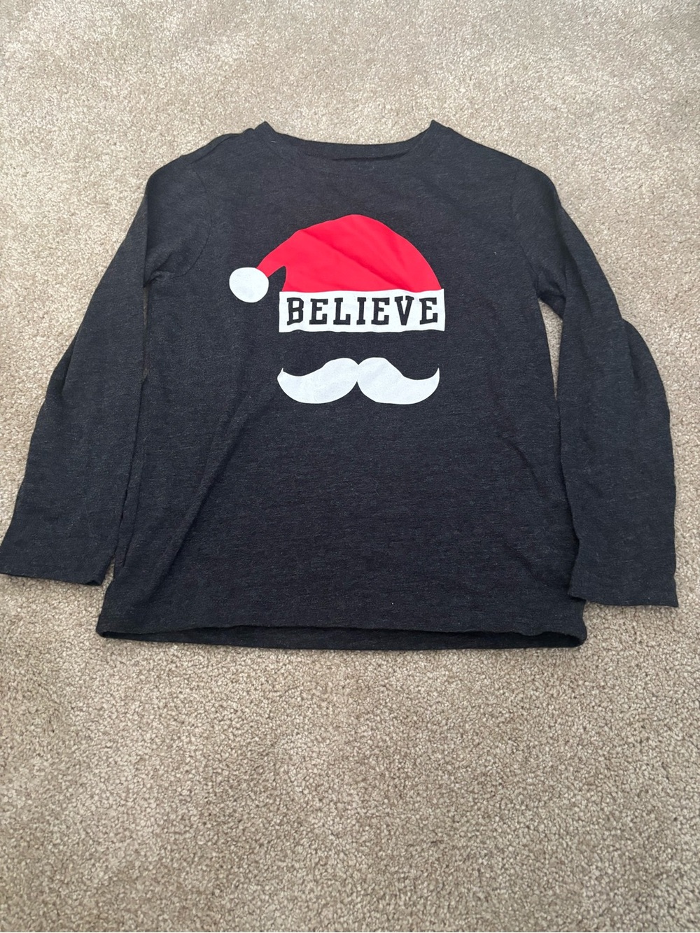 Old Navy Kids Long-Sleeve 'Believe' Santa Tee - Charcoal, Red, White